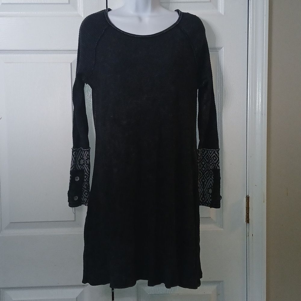 Able black waffle textured dress  Sz M Boho Western classy